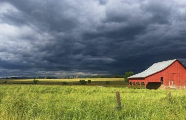 A red barn in a field