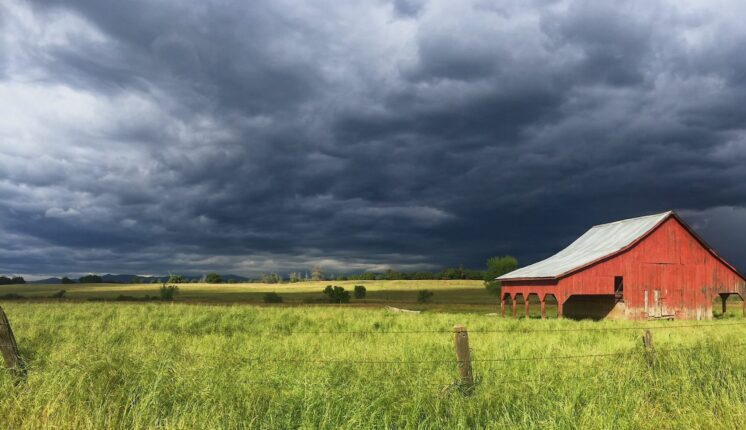 A red barn in a field