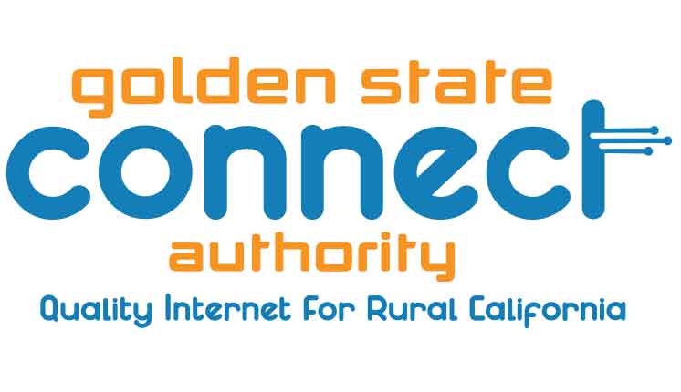 Text orange and blue: Golden State Connect Authority. Quality Internet for All