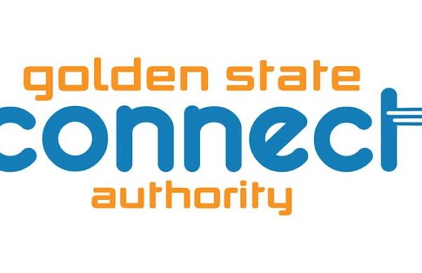 logo of the Golden State Connect Authority, contains orange and blue lettering