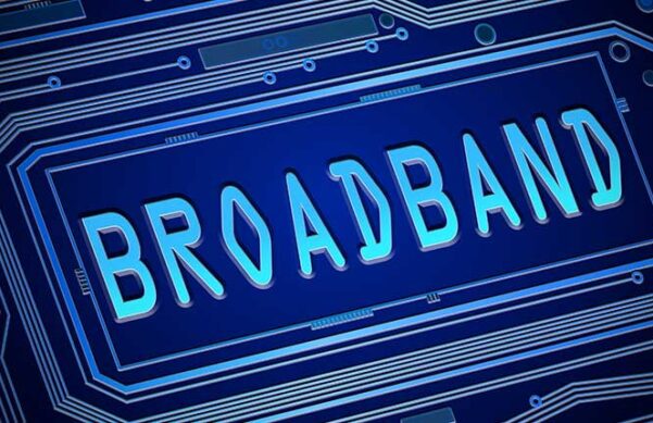 text: broadband set on blue background with lines around the word