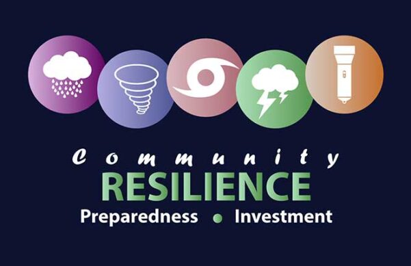5 circles containing depiction of natural disasters with text underneath