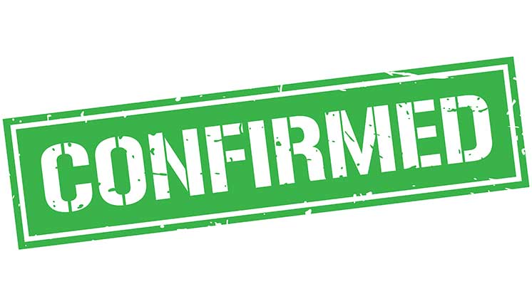 Green stamp of the word "Confirmed"