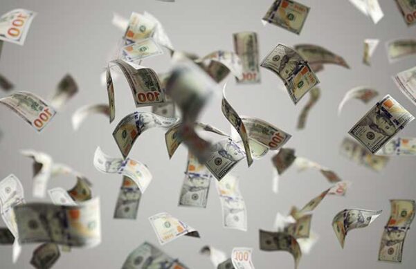 hundred dollar bills falling like rain