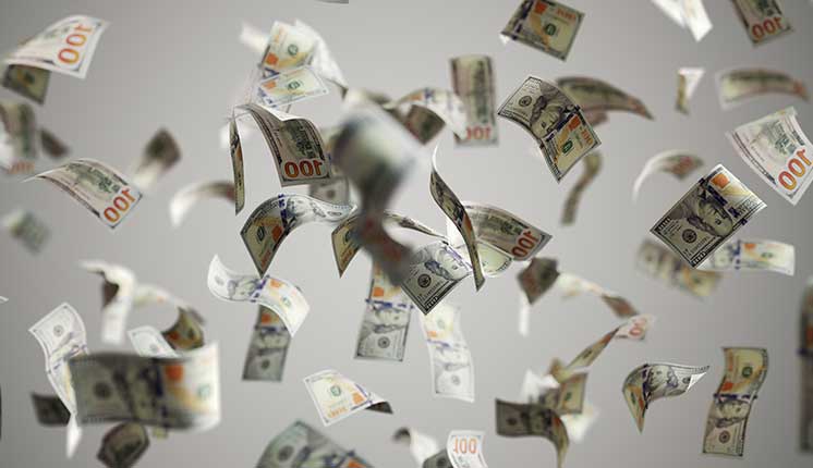 hundred dollar bills falling like rain