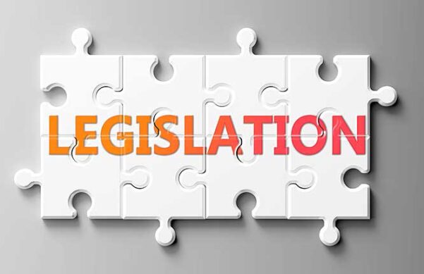 puzzle pieces joined together with color gradient word: Legislation