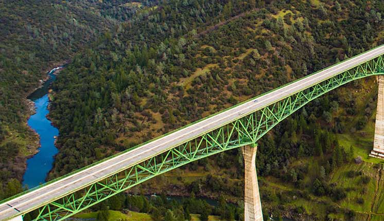 Placer County bridge in mountains over water