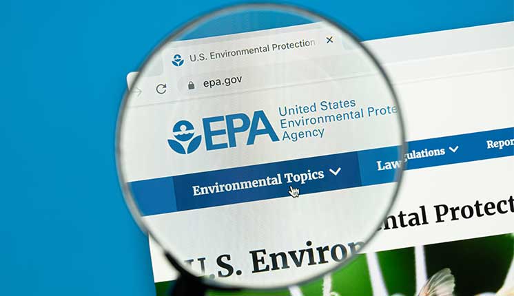 Environmental Protection Agency Website Header under a magnifying glass