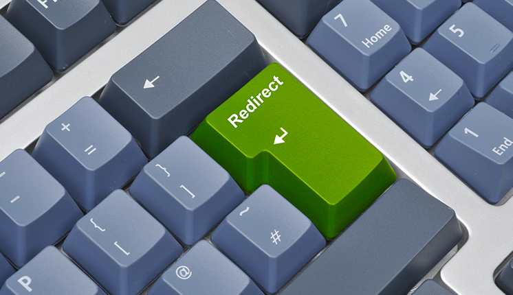 gray keyboard with green "Redirect" button where "Enter" belongs
