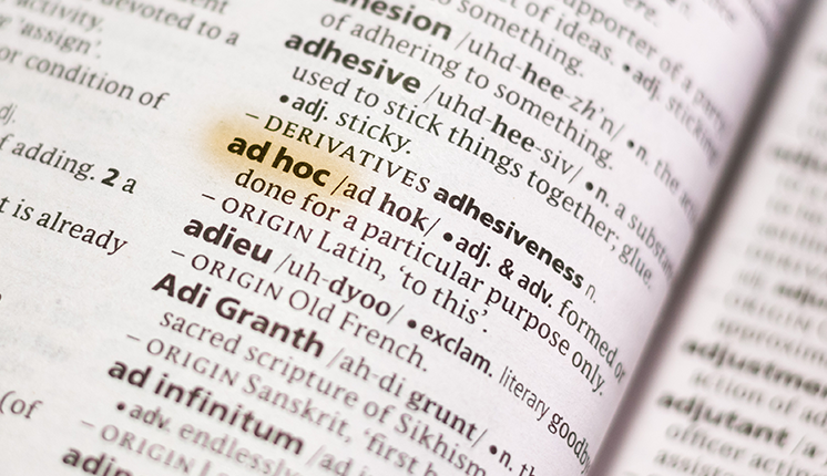 highlighted dictionary entry for the word ad hoc